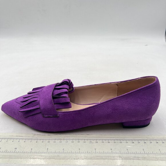 XYD Purple Vintage Fringe Dress Pointy Toe Slip Ons Loafers Chunky Low Heel Shoe - Picture 2 of 8